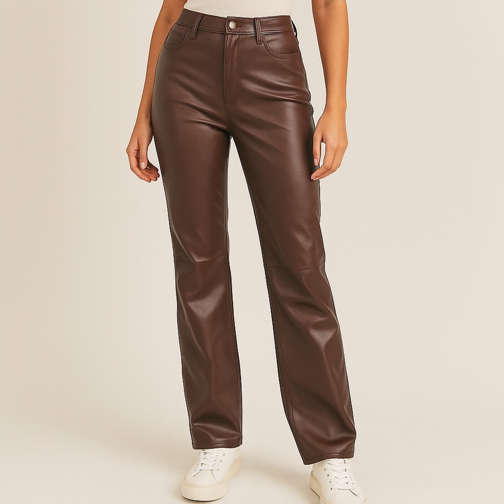 Abercrombie & Fitch Brown Vegan Leather ’90s Straight Pants | Size 26